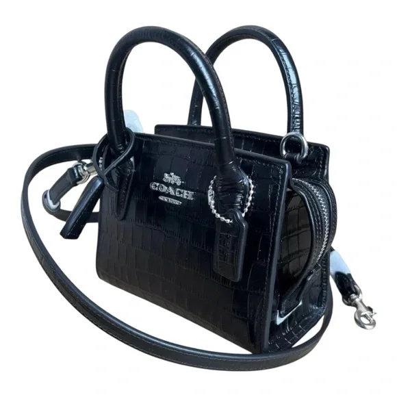 🖤 Coach Andrea Mini Carryall Satchel in Black Croc Embossed Leather | MSRP $398 - Picture 2 of 8